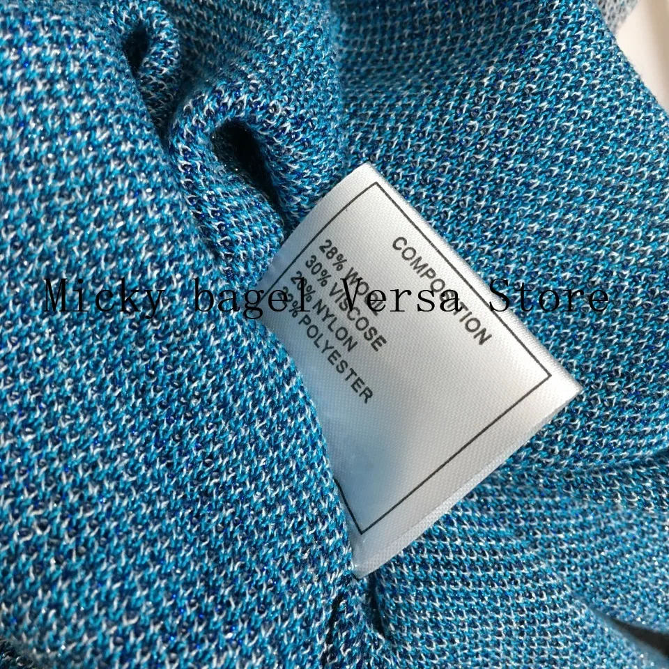 

2021 luxury design bright silk blended women's single breasted cardigan Color Matching Plaid temperament V-neck knitted coat