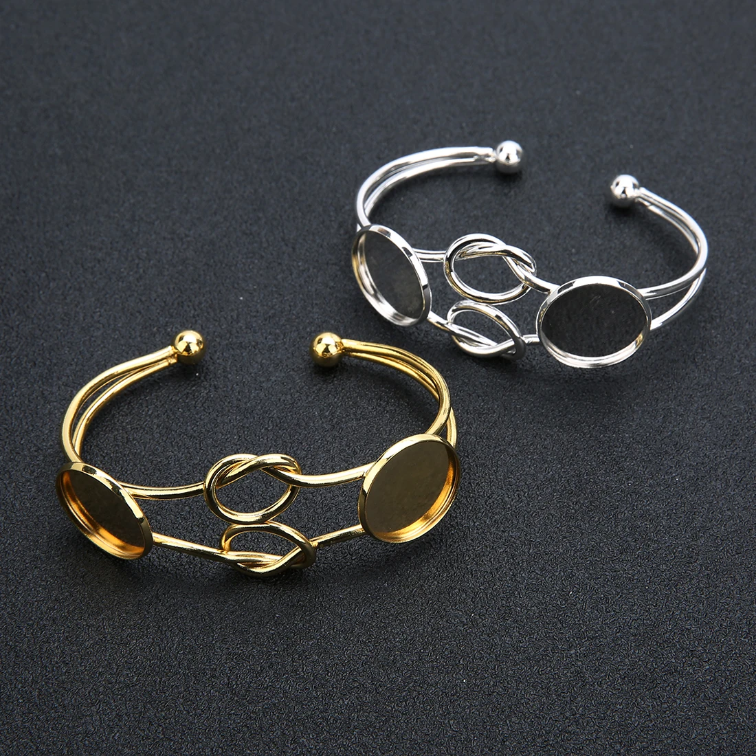 

2Pcs/lot Gold/Silver Color Copper Star Round Cabochon Bangle Bracelet Settings for DIY Blank Trays Bezel Jewelry