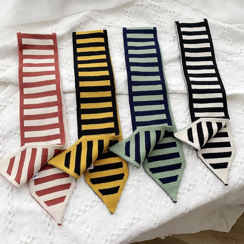 

Autumn Fashion Woman Scarf All-match Knit Wool Scarves Sharp Corner Stripe Neckerchief Headwear Lady Accessory A Festive Gift