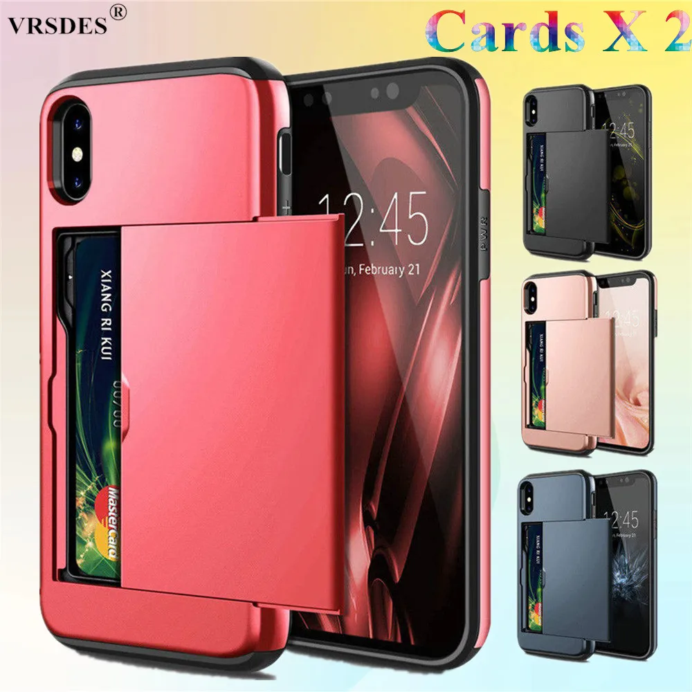 Армированный чехол слайдер для карт iPhone XS MAX XR X 8 7 6S Plus Чехол держатель с