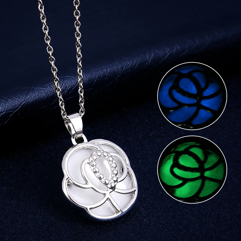 Новинка светящаяся в темноте винтажная подвеска ожерелья зеленая синяя Роза