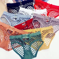 2021 new underwear womens sexy lace sexy large mesh new mid waist metal heart shaped breathable briefs sexy ladys panties