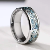 mens steampunk gear stainless steel ring dragon inlaid light blue carbon fiber ring gothic mens wedding ring jewelry size 6 13