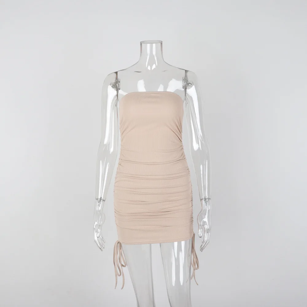 

Sexy Off Shoulder Kint Women Dress Strapless Ruched Drawstring Bodycon Night Club Summer Woman Mini Dress W9191