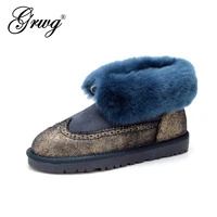top quality new fashion 100 genuine cowhide leather snow boots natural fur waterpoof mujer botas winter warm women ankle shoes