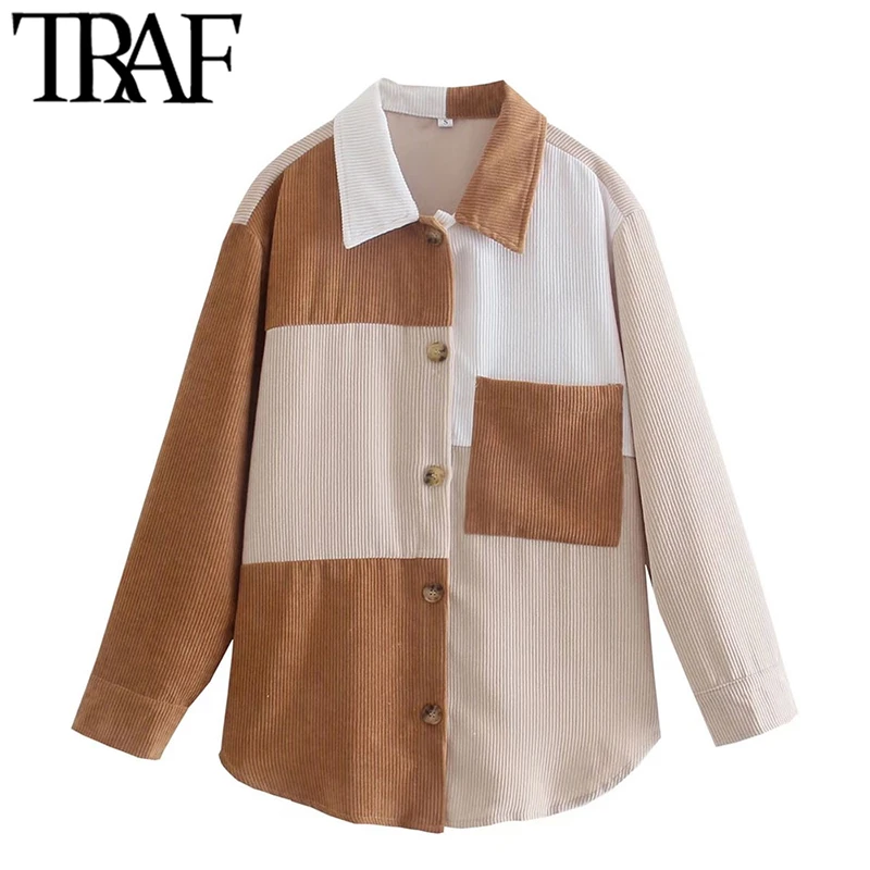 

Блузка женская Вельветовая с карманами, длинным рукавом и пуговицами