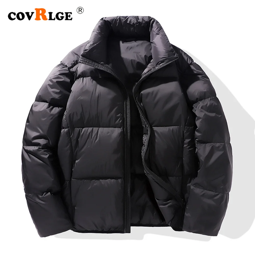 Covrlge Stand-up Collar Basic Down Jacket Coat Solid Color Thick Jacket Men Loose Shiny Warm Coat Couples Streetwear Male MWY043