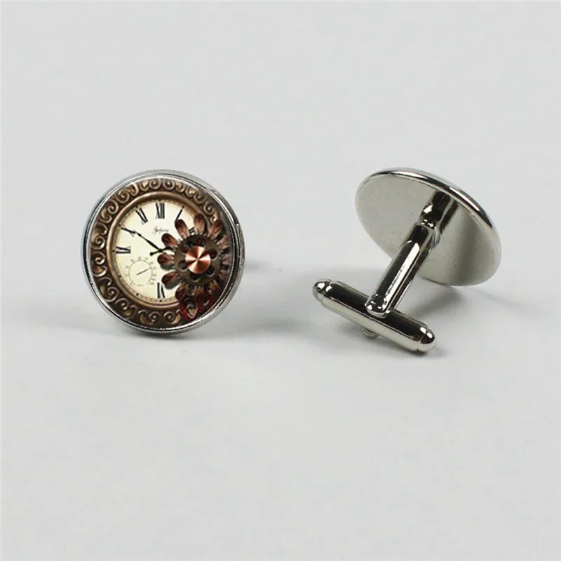 

New glass cufflinks Vintage original punk flower clock cufflinks