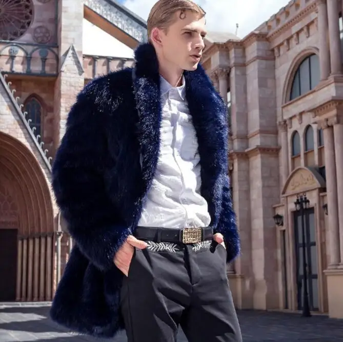 Осенняя синяя куртка из искусственной норки Мужская зимняя утолщенная теплая