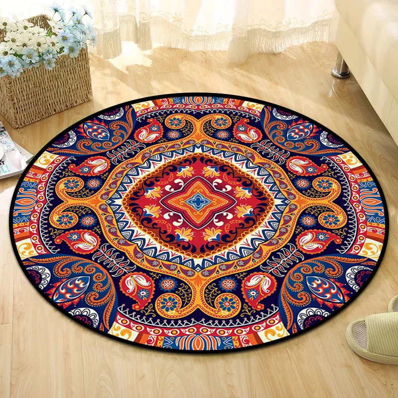 Baby Crawling Mat Yoga Pad Round Mandala Printed Carpet Coffee Table Bedroom Ottoman Bohemian Living Room Non-slip Floor Mat