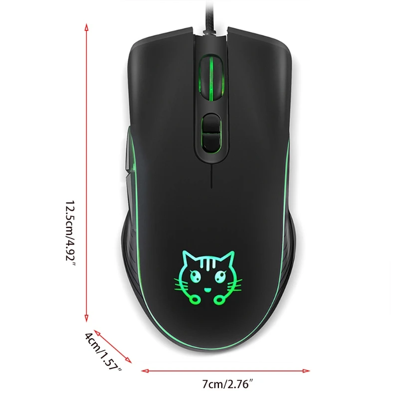 

Ergonomic Design 6-Buttons USB Wired Mouse Optical Computer Mouse with Side Buttons 2400DPI Seven Colorful Backlight