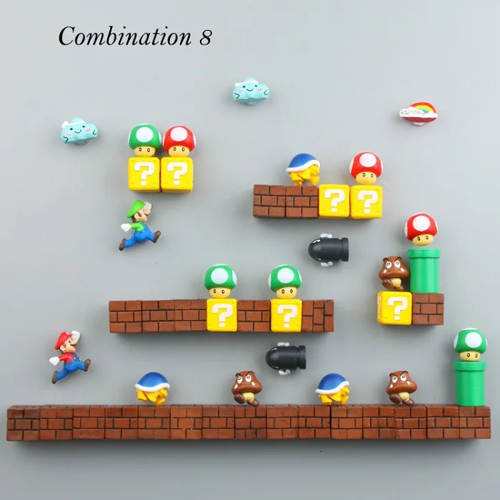 Combination 8 3D Супер Марио Bros магниты на холодильник магнит стикер сообщений мультфильм игровой мультфильм 3D лед коробка Пастер ледяная коробка стикер - Цвет: Combination 8