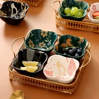 grid ceramic platter nordic creative dried fruit plate golden iron rack snack plate modern living room household tableware