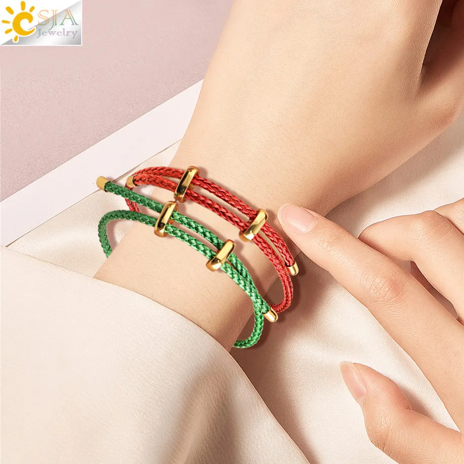 CSJA Red Thread String Bracelets on Hand Lucky Bracelet Femme 2022 Braided Rope Stainless Steel Adjustable Jewelry Bijoux G434 | Украшения