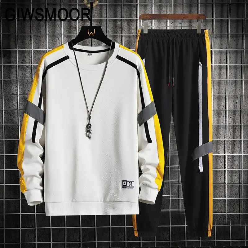 

Brand Men style Casual Sets Patchwork Autumn Spring Long Sleeve Hoodies Pants Two Piece Tracksuit Male Sportswear Set Plus Size