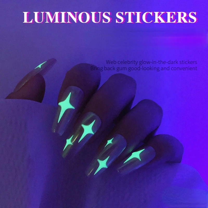 

5pcs/set 3D Luminous Nail Art Stickers Geometry Moon Star Heart Flame Design Manicure Nails Tickers Glow In The Dark Nail Decor