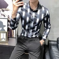 korean men plaid shirts fashion 2021 long sleeve men work shirt all match simple printed blouse men clothing slim fit tuxedo 3xl