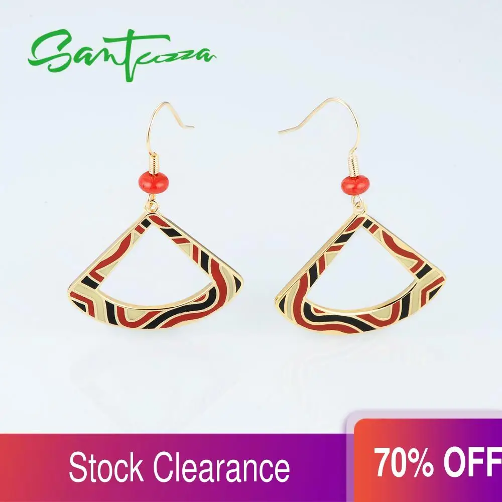 Женские медные сережки SANTUZZA ручной работы с эмалью желтого золота цвета Красного