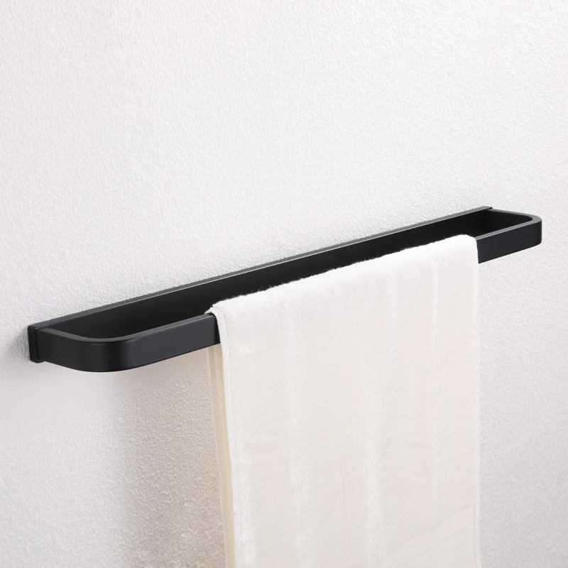 

Bathroom black towel bar hanging towel rack 304 stainless steel single pole 50cm bath towel rack arc corner bathroom hardware