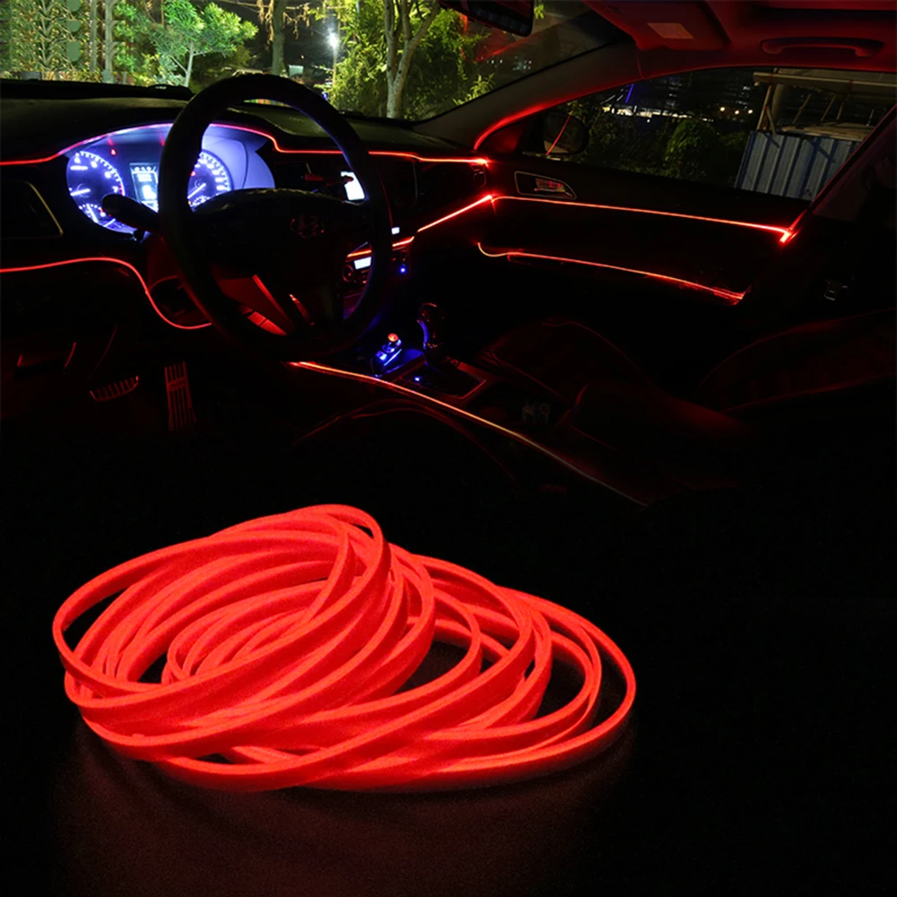 

YOSOLO 2m length Decorative Lamp Interior Decoration Flexible Neon EL Wire Light Strips Car 12V LED Cold lights Car styling