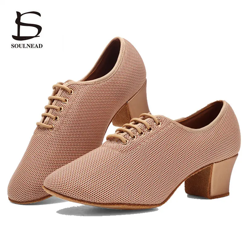 Women Dance Shoes Ladies Jazz Latin Dancing Adult Ballroom Salsa Tango Shoes Female Middle Heeled Breathable Training Sneakers
