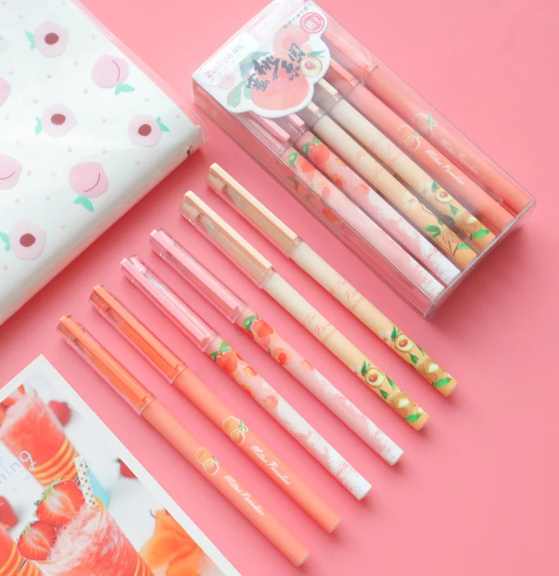 24pcs Cute Stationery Pens for Girls Lovely Fruit Peach Set Kawaii Japanese School Supplies Items Wholesale |