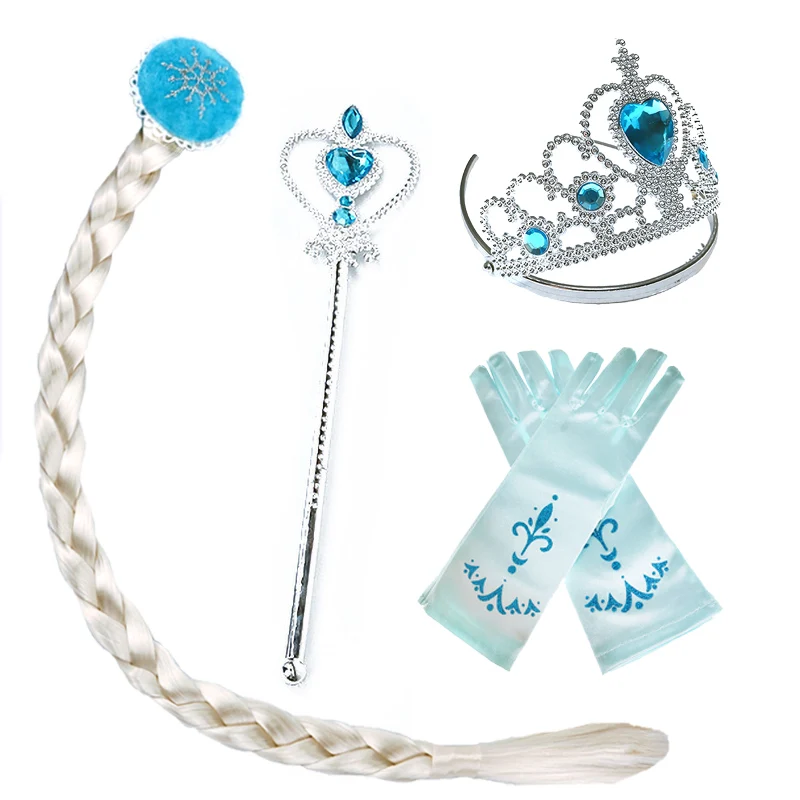 Elsa Set02 Платье принцессы Эльзы для девочек; Детский костюм Снежной Королевы; белый парик; перчатки; парик; детская одежда для рождественской вечеринки; аксессуары для костюмированной вечеринки - Цвет: Elsa Set02