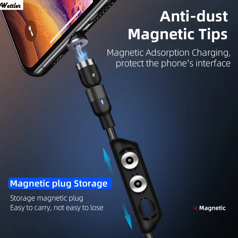 Магнитный кабель 540 градусов Micro USB Type C магнитное зарядное устройство для быстрой