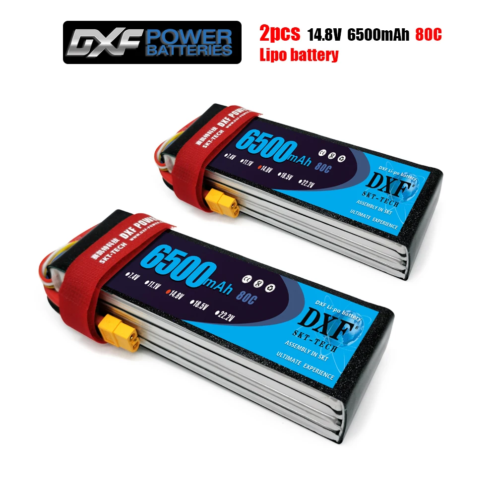 

2020 DXF 2 шт lipo батарея 4S 14,8 V 6500mah 80C Max 160C игрушки и хобби для вертолетов RC моделей литий-полимерный аккумулятор