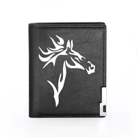 high quality steed design printing black pu leather wallet men women cool bifold credit card holder short purse male gift