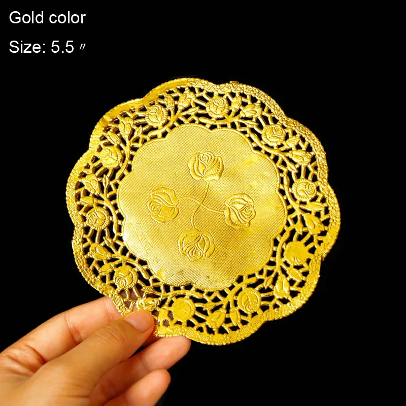 Gold 5.5inch 50 шт. круглые кружевные серебристые золотые бумажные салфетки 3,5/4,5/5,5 дюймов Бумажные винтажные подставки под стол коврики для свадебного украшения - Цвет: Gold 5.5inch