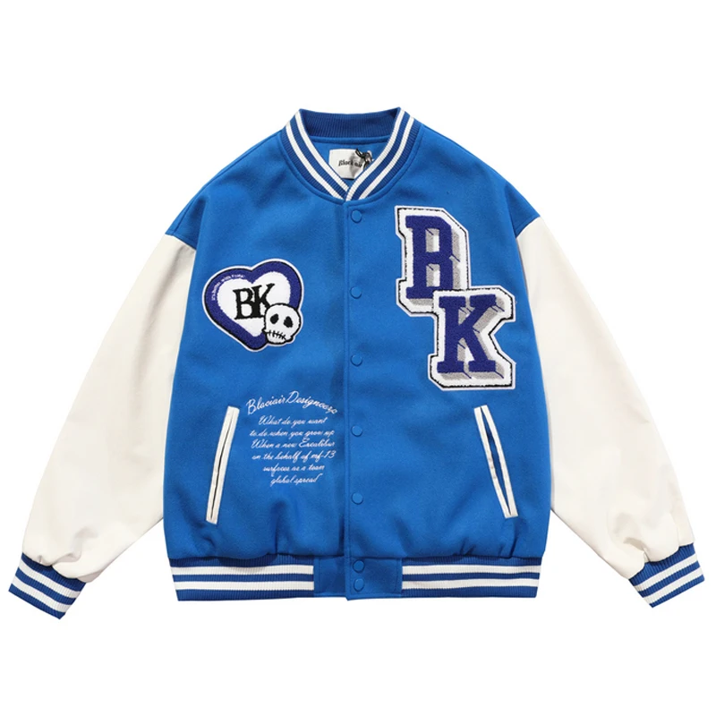 

Retro Patchwork Bomber Jacket Oversize V-neck Unisex Letter Embroidery Outwear Men PU Leather Baseball Jackets jaqueta masculina