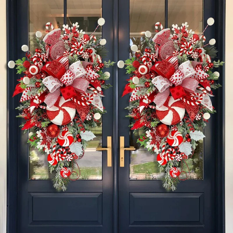 

Новинка 2022, Рождественская искусственная гирлянда, венок на рождественскую елку, Подвесные Украшения для входной двери, рождественская под...