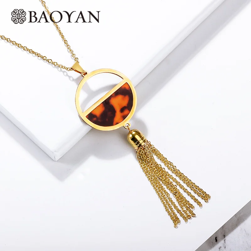 Gold Color Baoyan Нержавеющая сталь жемчужные серьги sexemara Цепочки и ожерелья ручной работы длинное кистовое ожерелье Модные леопардовые круглый кулон Цепочки и ожерелья для Для женщин - Окраска металла: Gold Color