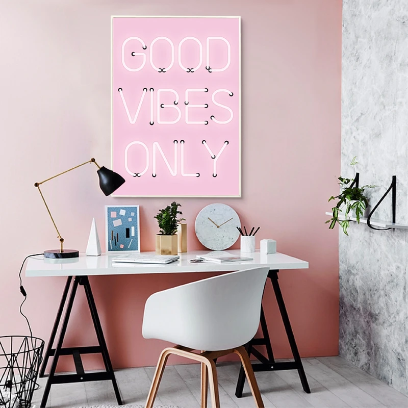

Good Vibes Only Quote Print Neon Lights Sign Inspirational Poster Pink Positive Quotes Wall Art Canvas Painting Home Room Decor