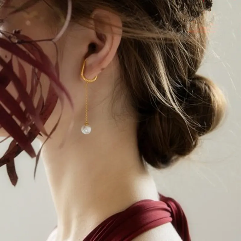 Новинка Весна 2020 простая винтажная Длинная кисточка жемчуг клипса для уха без