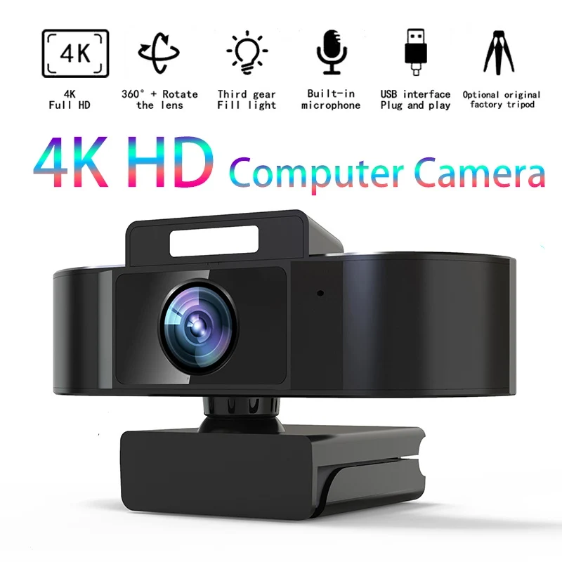 

2022 2K 4K HD веб-камера с заполсветильник для видеоконференции живой камеры привод свободный Автофокус фотокамера веб-камера 1080p 30fps USB