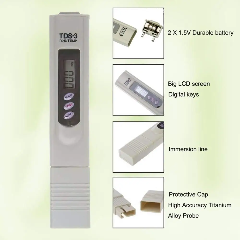 Medidor de agua TDS Probador de Calidad del Agua 0-9999ppm, medidor de agua para acuarios, sistema RO, piscina oscilante