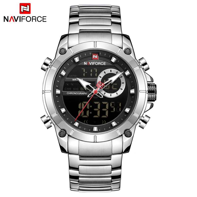 NAVIFORCE мужские часы Топ люксовый бренд мужские s Модные Аналоговые цифровой двойной дисплей часы мужские золотые деловые водонепроницаемые наручные часы - Цвет: S W