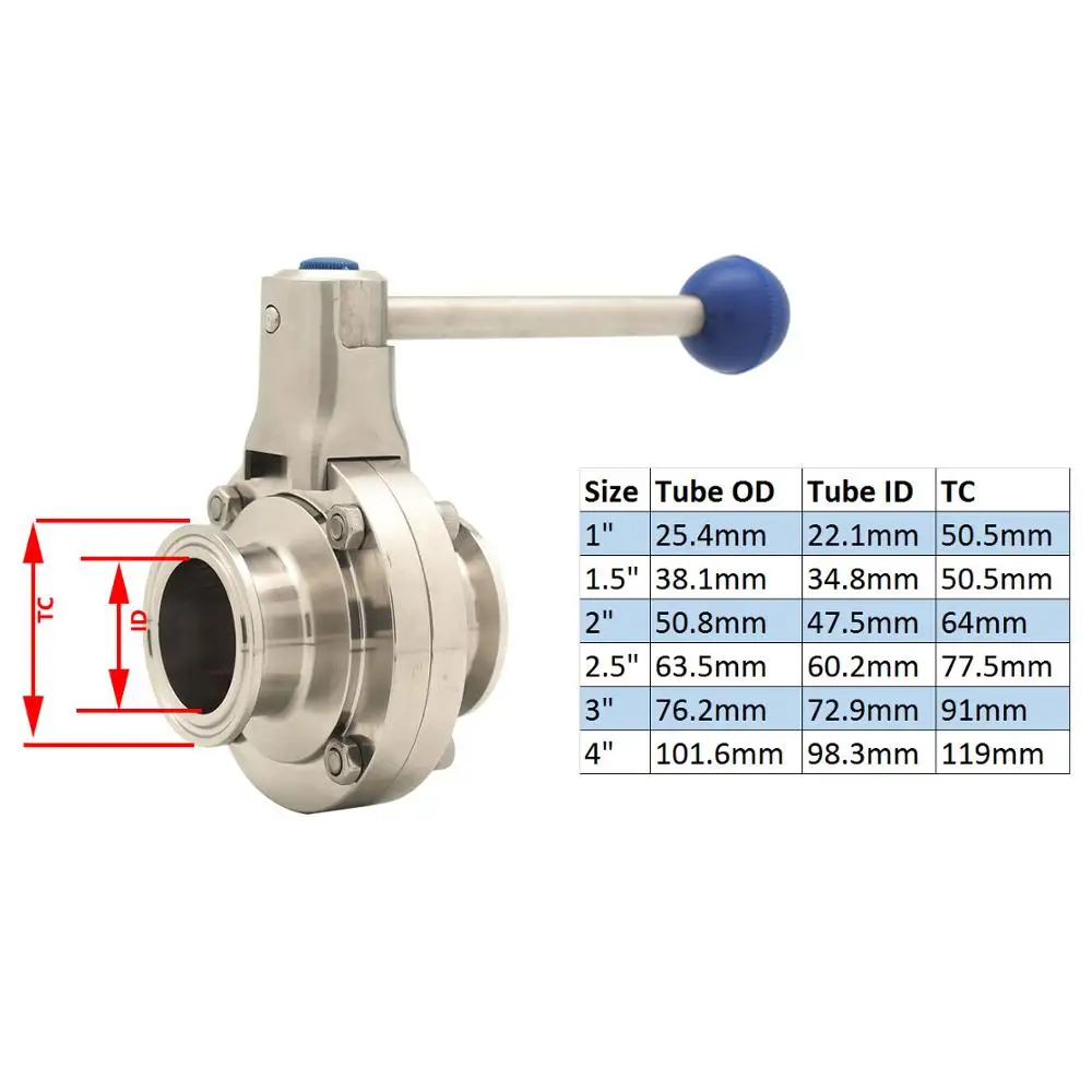 1 &quot/1-1/2&quot/2 &quotНержавеющая сталь санитарная 1&quot/1 5 &quot/2 три зажима клапан-бабочка