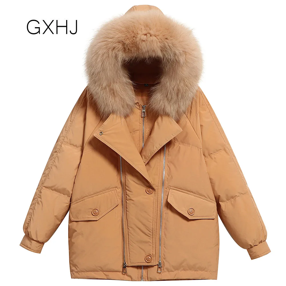 GXHJ пуховик женский 2021 зима 90% wihte dock пуховик зимняя куртка для женщин меховая верхняя одежда с капюшоном
