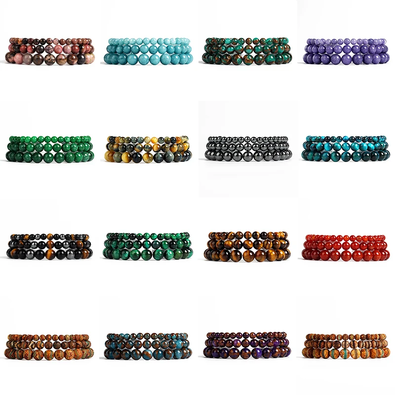 

4 6 8 10 MM Beads Bracelet Natural Stone Stretch Bracelets For Women Men Lapis Lazuli Blue Kyanite Lava Bangle Jewelry Wholesale