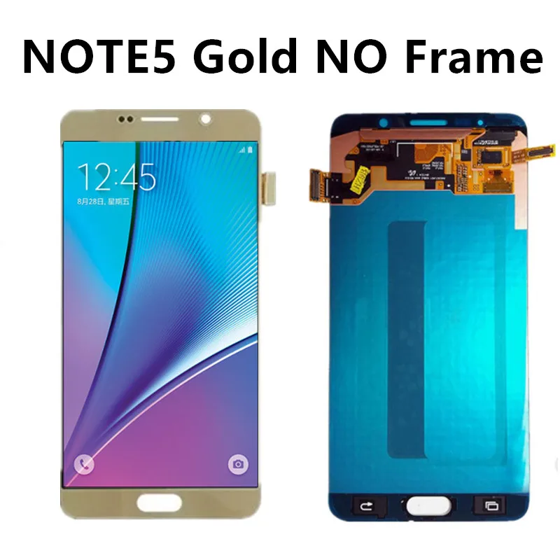 Супер AMOLED экран Замена с рамкой для samsung NOTE5 lcd N920 N920F N920A N920T N920C N920V сенсорная сборка - Цвет: Glod NO Frame