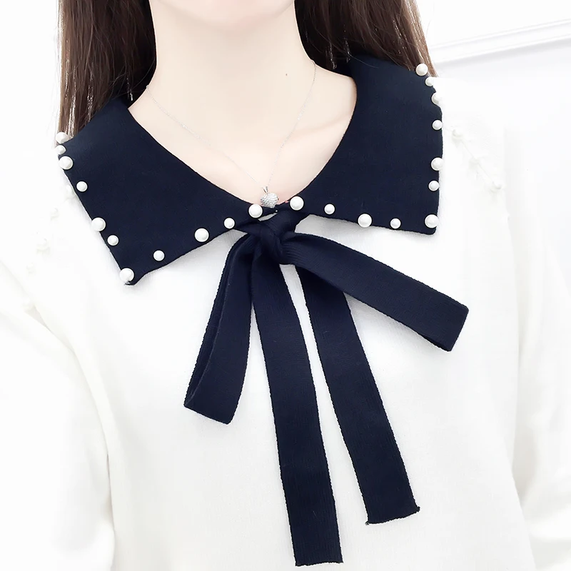 

Sweet College Age Contrast Color Knit Bow Sweater Long Sleeve & Pleated Skirts Two-Piece Outfit Women Knitwear Top Clothes