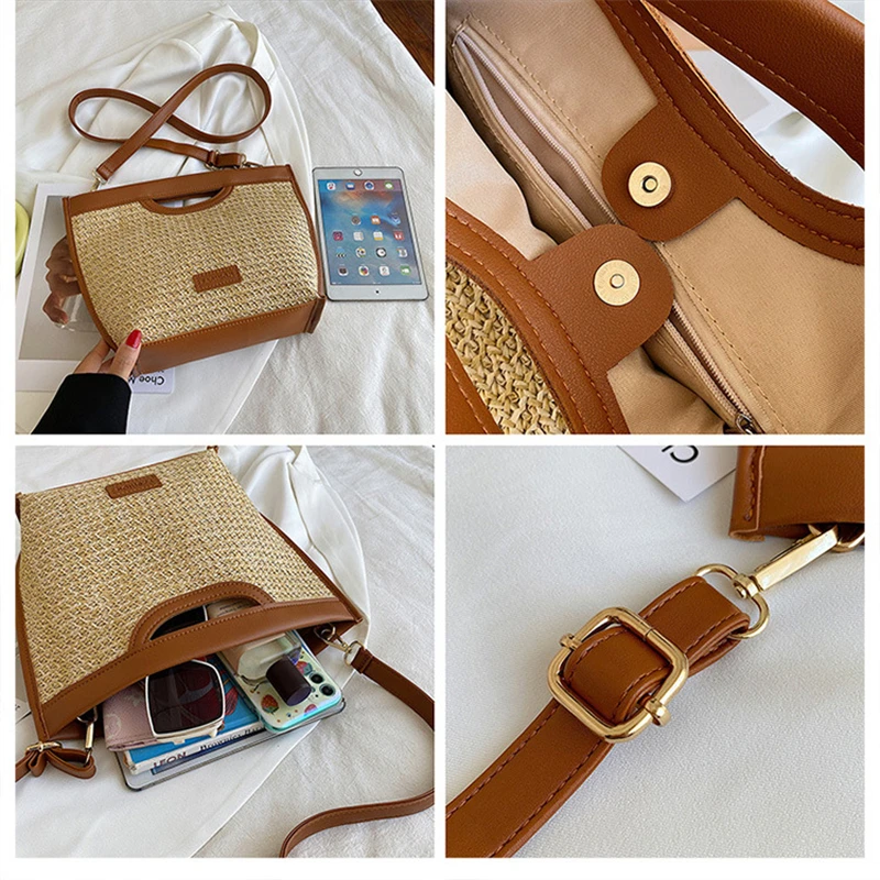 

Aaby 2021 Summer Straw PU Tote Bag For Women Fashion Casual Ladies Handbag With Long PU Strap High Quality Brand Shopping Bag