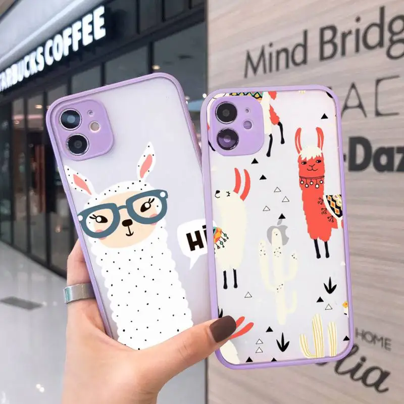 Kawaii Cute Llama Alpaca Animals Cartoon Phone Cases Matte Transparent for iPhone 7 8 11 12 s mini pro X XS XR MAX Plus cover