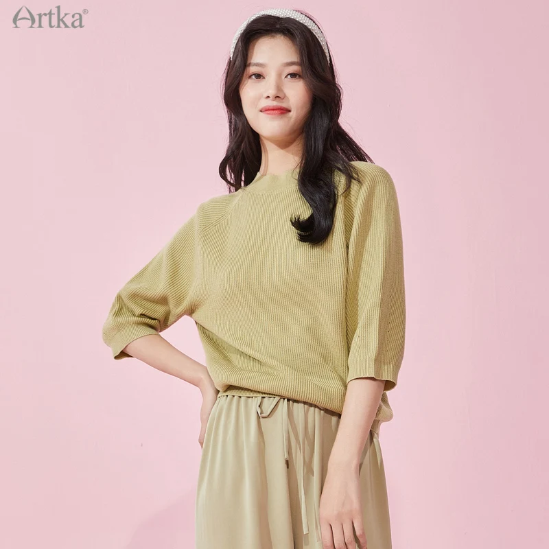 Женский вязаный свитер с круглым вырезом ARTKA мягкий свободный белый 3 цвета весна