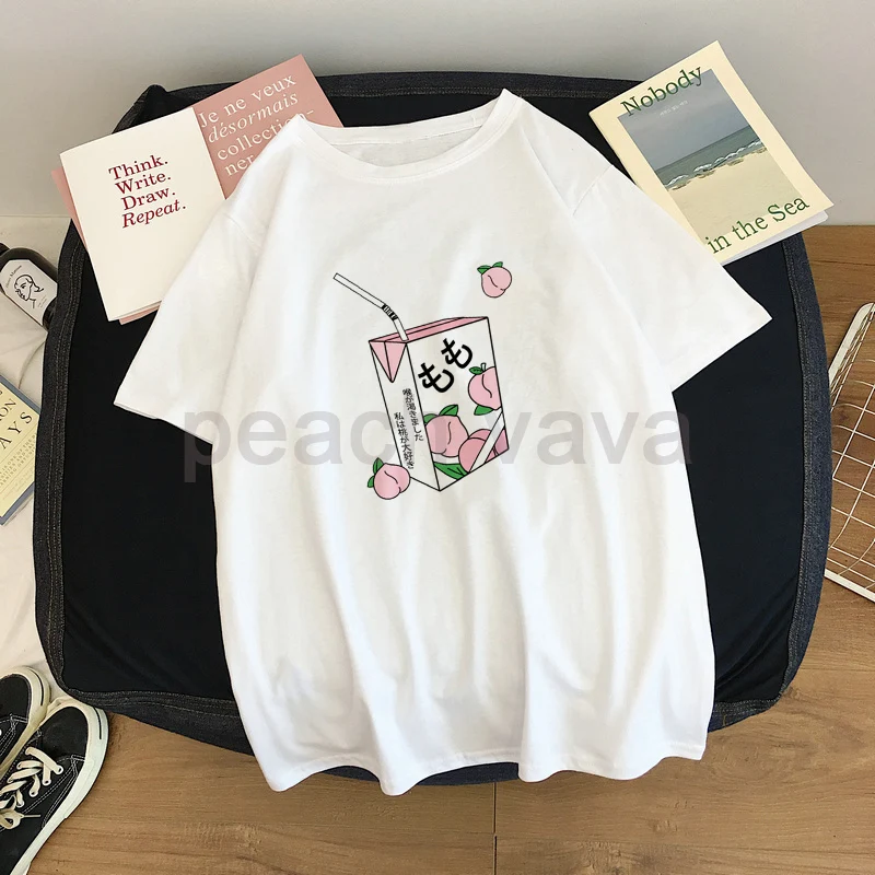 Женская футболка в стиле Харадзюку с принтом персикового сока kawaii Ulzzang забавные