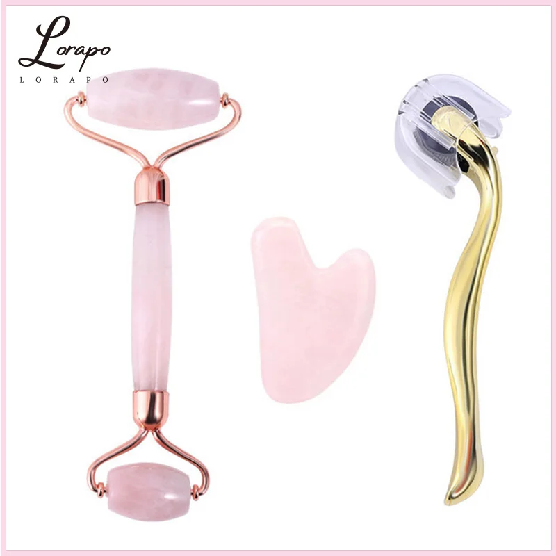 Тройной нефритовый ролик Нефритовый шпатель микро игольчатый розовый КВАРЦЕВЫЙ