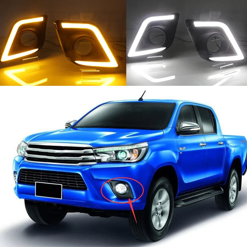 LED DRL For Toyota Hilux Revo Vigo 2015 2016 2017 Daytime Running Light Fog Lamp with Yellow Turning Signal Lamp